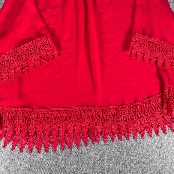 Unique Spectrum Blouse Top Women's 3X Boat Neck 3/4 Sleeve Red Lace Hem Casual - Picture 7 of 13